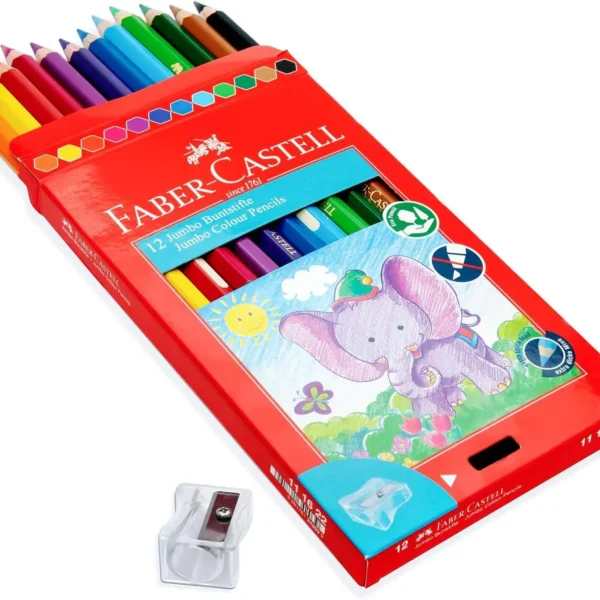 Faber-Castell Jumbo Colour Pencils 12 Colour + Sharpener