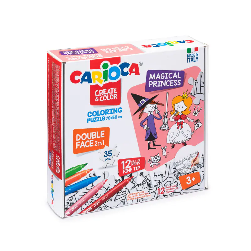 Carioca Coloring Puzzle + 12 Felt Tip Pens Magical Princess