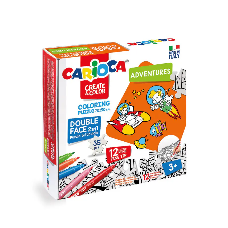 Carioca Coloring Puzzle + 12 Felt Tips Adventures