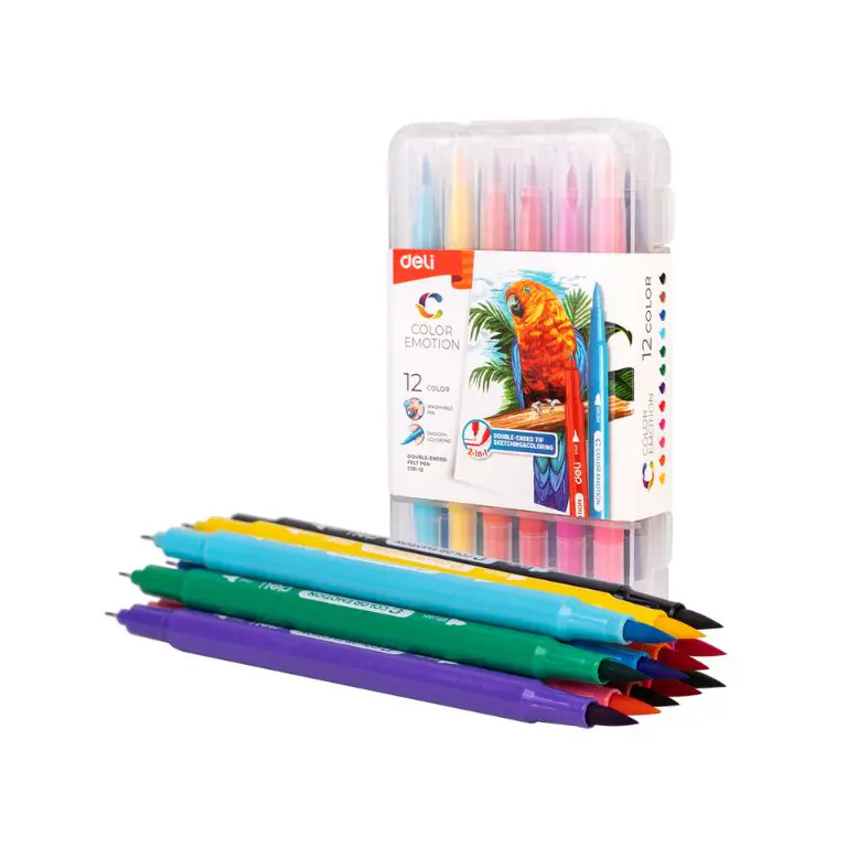 Deli Washable Double-Ended Felt Pen 12 Colours