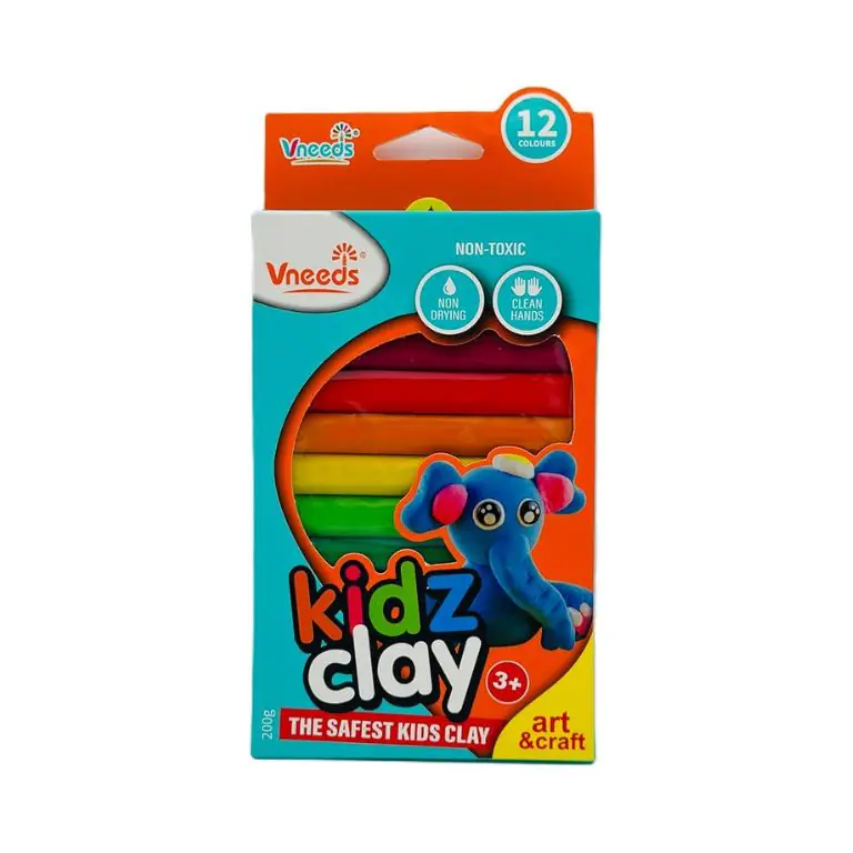 Vneeds Kidz Clay, 12 Colours, Non-Toxic, Non-Drying, Art and Craft, Ages 3+