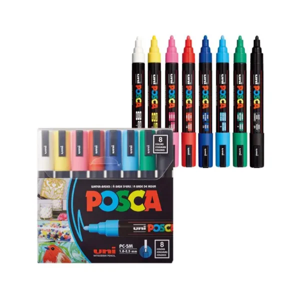Posca Uni-Ball PC-5M Paint Marker Art Pens - 1.8-2.5mm - Set of 8 Pens