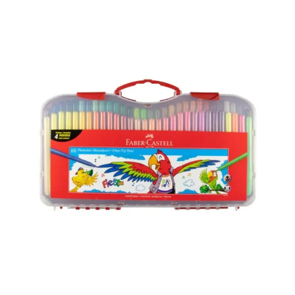 Faber Castell Fiesta Fibre Tip Pens Feutre 60 Colors Plastic Case / 555360